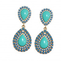 Teal Teardrop Cabochon Encrusted Statement Earrings